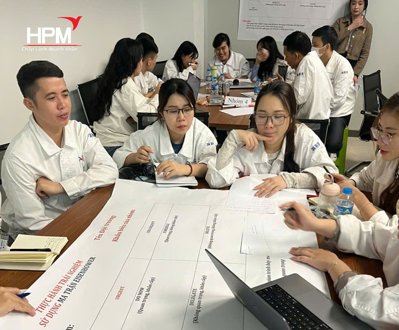 Hoạt động nhóm trong buổi đào tạo kỹ năng quản lý thời gian cho đội ngũ nhân sự sản xuất 
